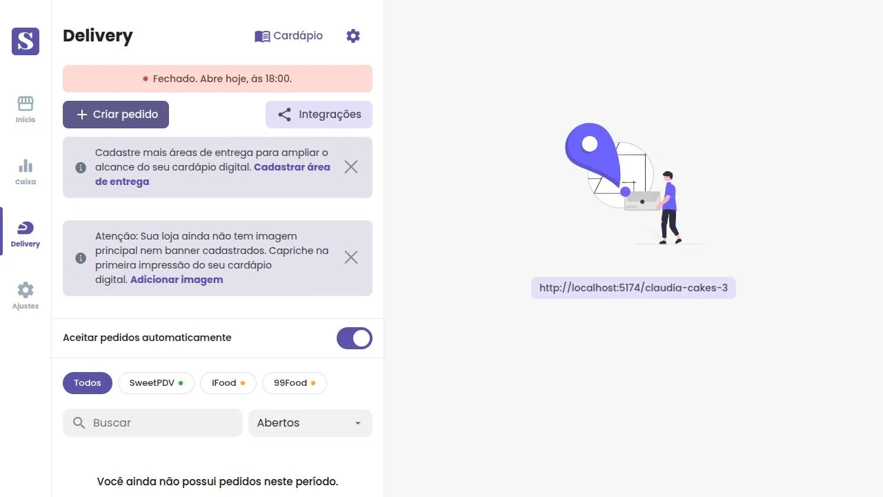 Central de delivery do SweetPDV